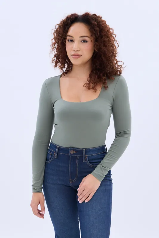 Super Soft Long Sleeve Square Neck Bodysuit sold by Bluenotes