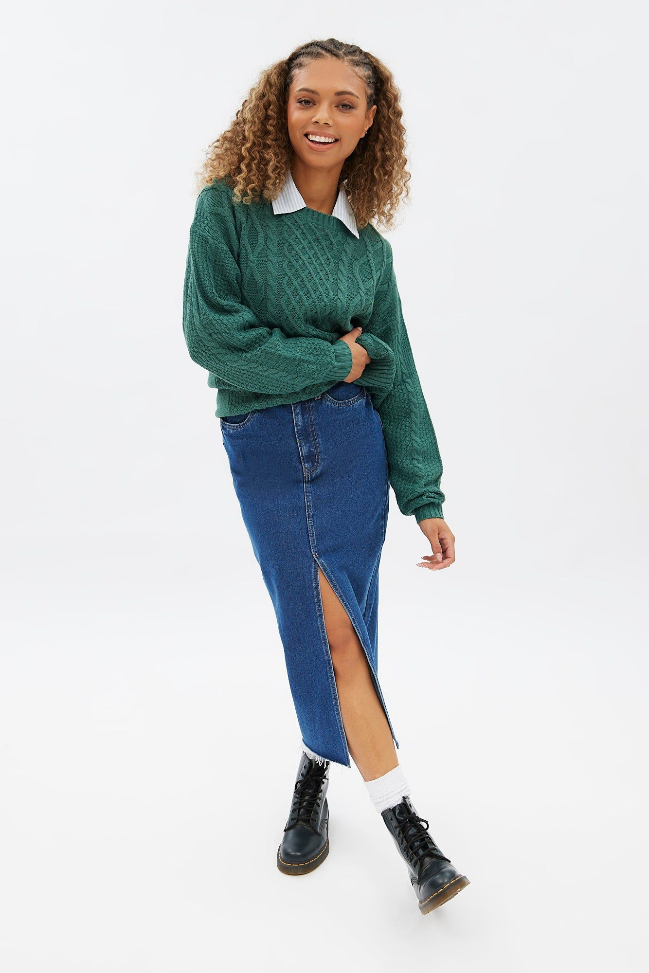 High Rise Denim Maxi Skirt sold by Bluenotes