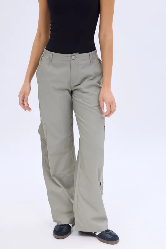AERO High Rise Wide Leg Nylon Cargo Pant sold by Bluenotes