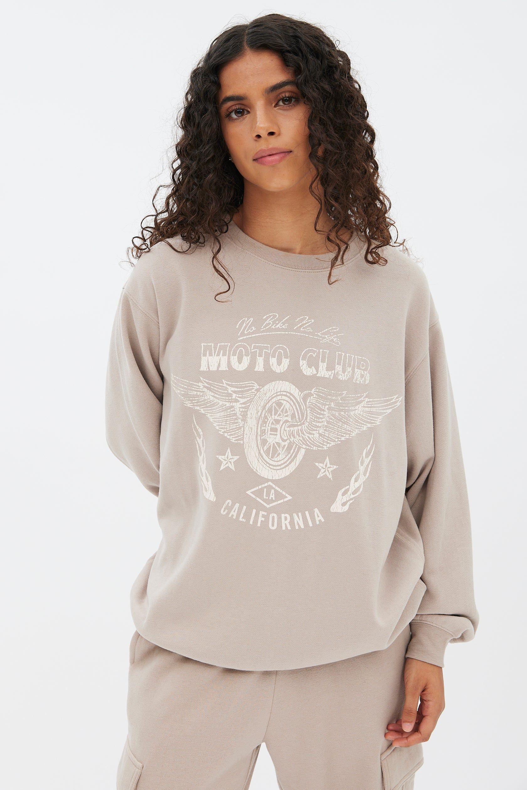 Moto Club Graphic Crew Neck Boyfriend Pullover Sweatshirt sold by Bluenotes