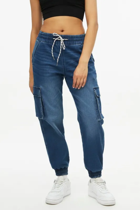 High Rise Knit Denim Cargo Jogger sold by Bluenotes