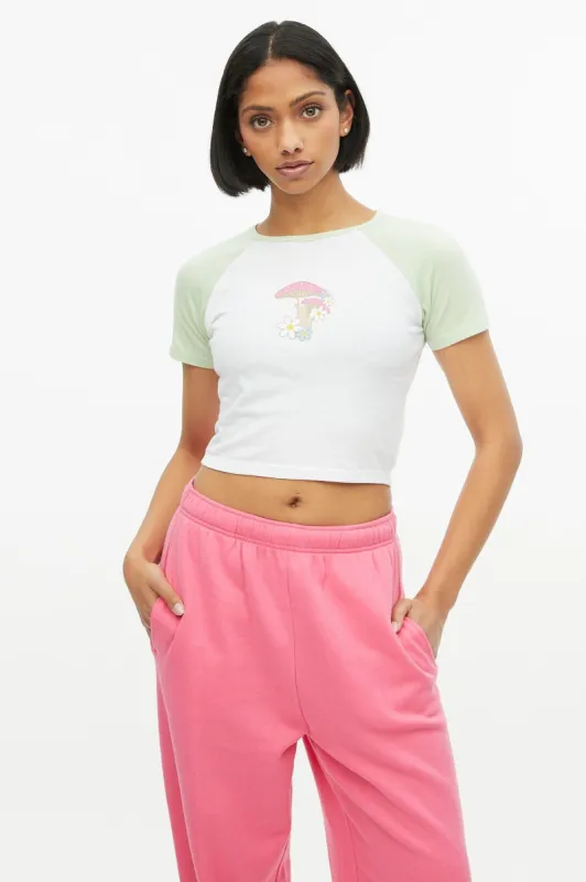 Floral Mushroom Graphic Raglan Sleeve Baby Tee sold by Bluenotes