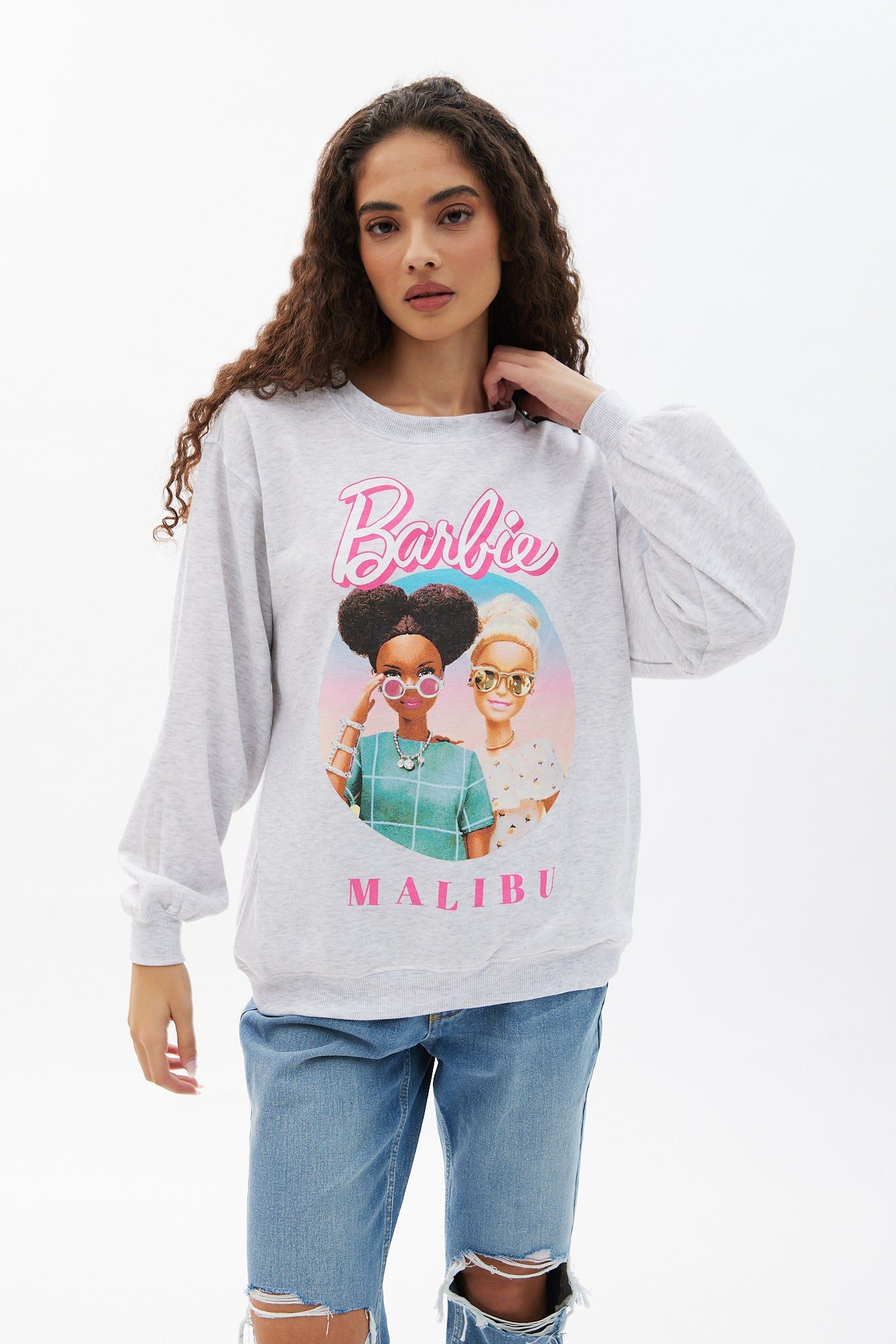Barbie Malibu Graphic Crew Neck Oversized Sweatshirt sold by Bluenotes