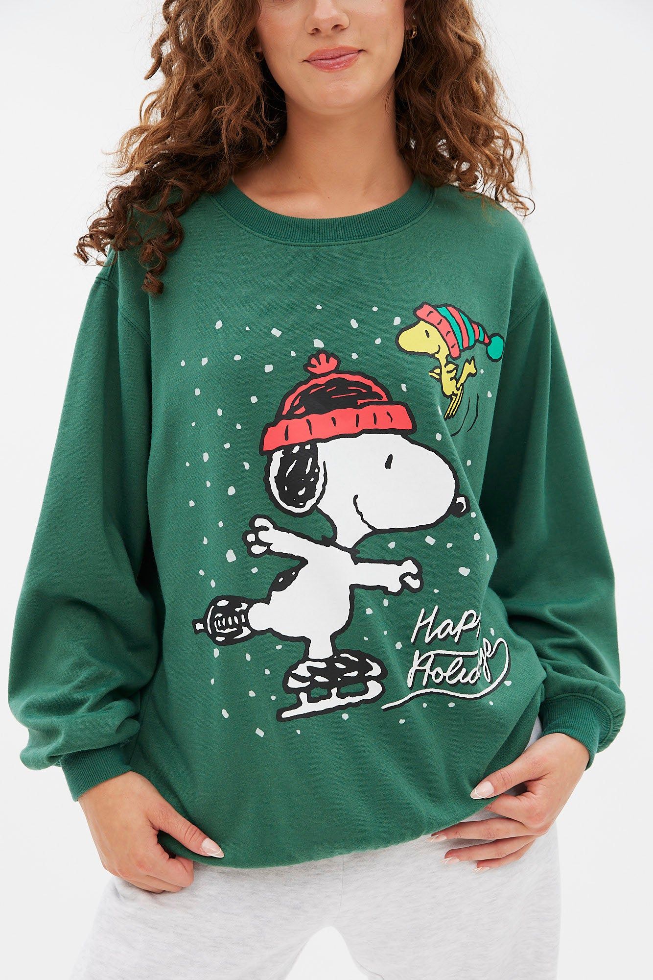 Peanuts Snoopy Woodstock Happy Holidays Graphic Oversized Pullover Sweatshirt sold by Bluenotes product image thumbnail 3