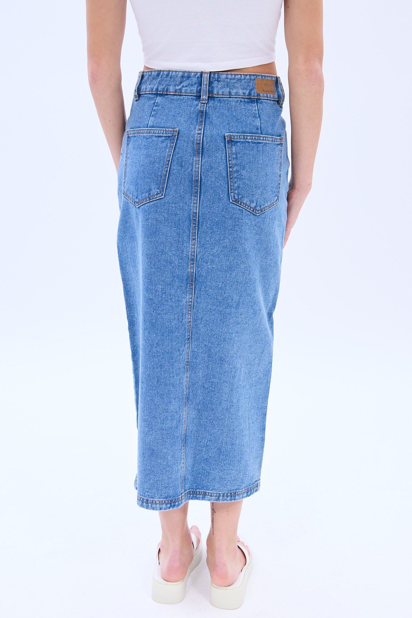 High Rise Denim Maxi Skirt Parallel
