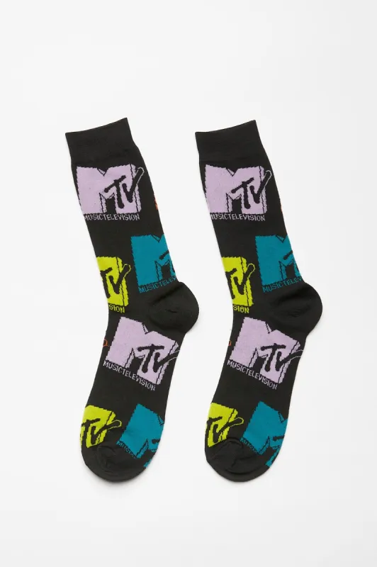 MTV Logo Printed Crew Socks made by Bluenotes