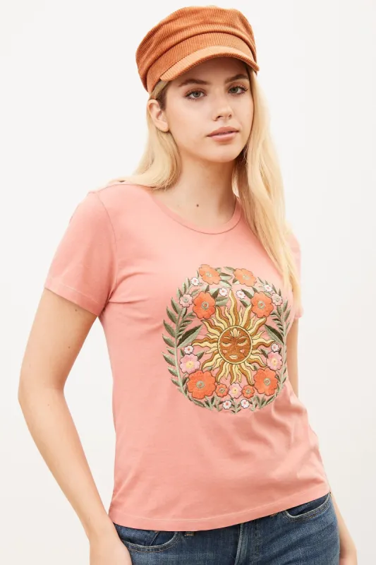 Sun And Flowers Embroidered Classic Tee sold by Bluenotes