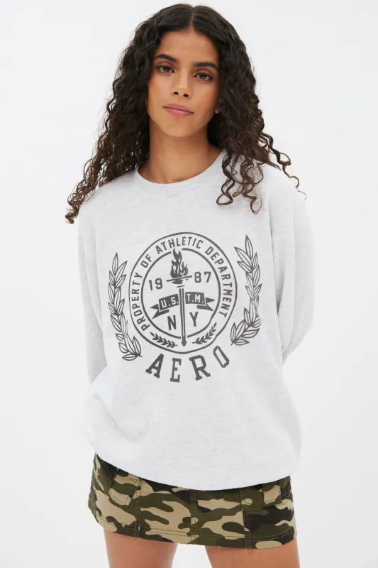 AERO Crest Graphic Crew Neck Boyfriend Pullover Sweatshirt sold by Bluenotes