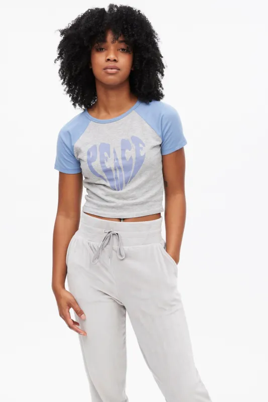 Peace Heart Graphic Raglan Sleeve Baby Tee sold by Bluenotes