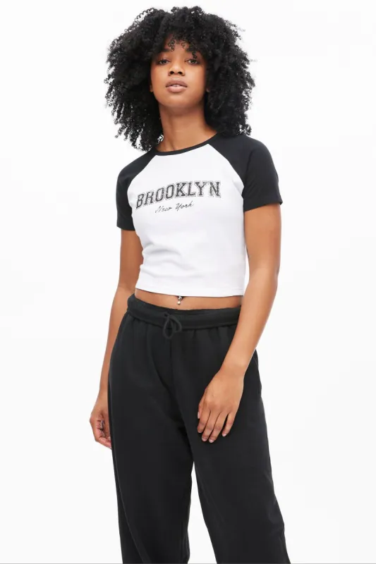 Brooklyn New York Graphic Raglan Sleeve Baby Tee sold by Bluenotes