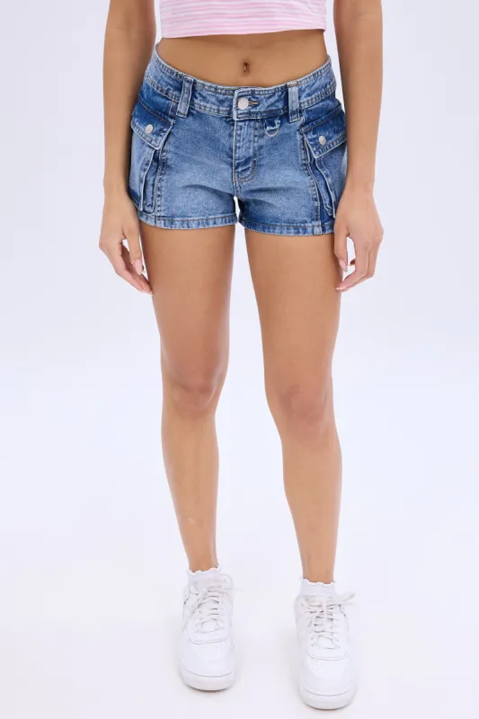AERO Low Rise Vintage Cargo Denim Shorty sold by Bluenotes