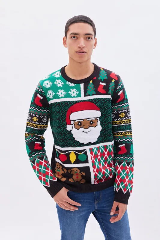 Santa Christmas Panels Crew Neck Pullover Sweater sold by Bluenotes