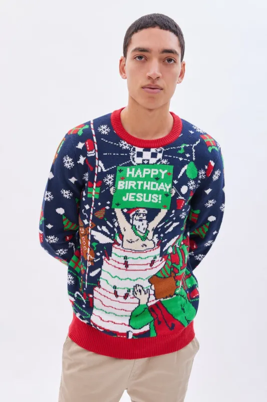 Happy Birthday Jesus Graphic Crew Neck Sweater sold by Bluenotes