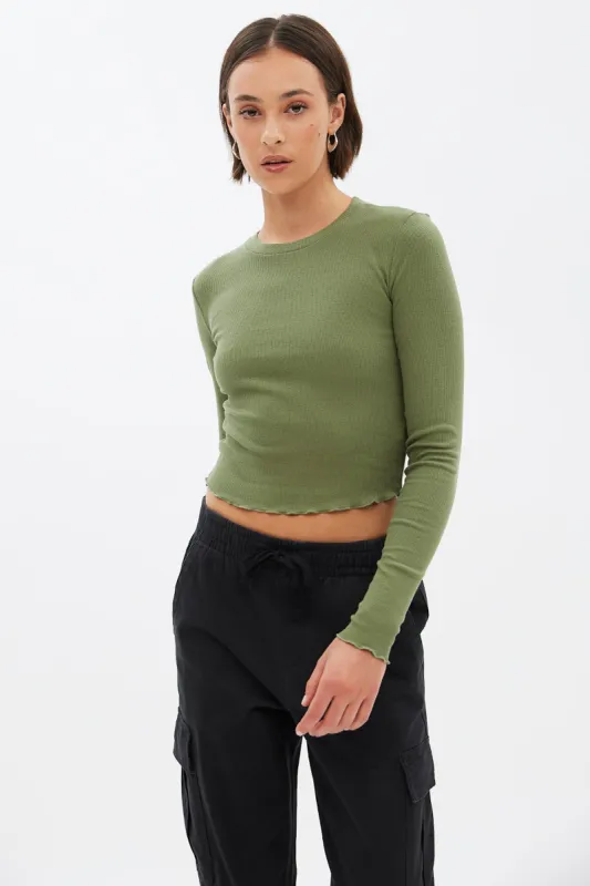 AERO Long Sleeve Lettuce Edge Baby Tee sold by Bluenotes