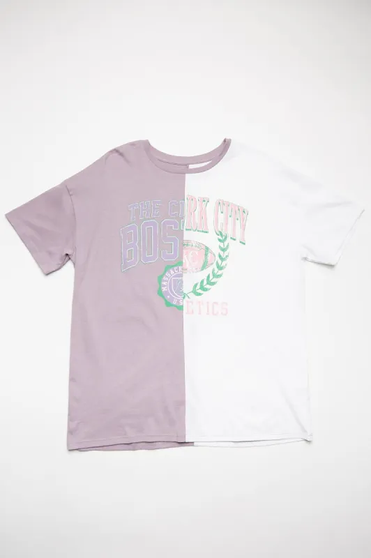 Football Spliced Graphic Boyfriend Tee made by Bluenotes