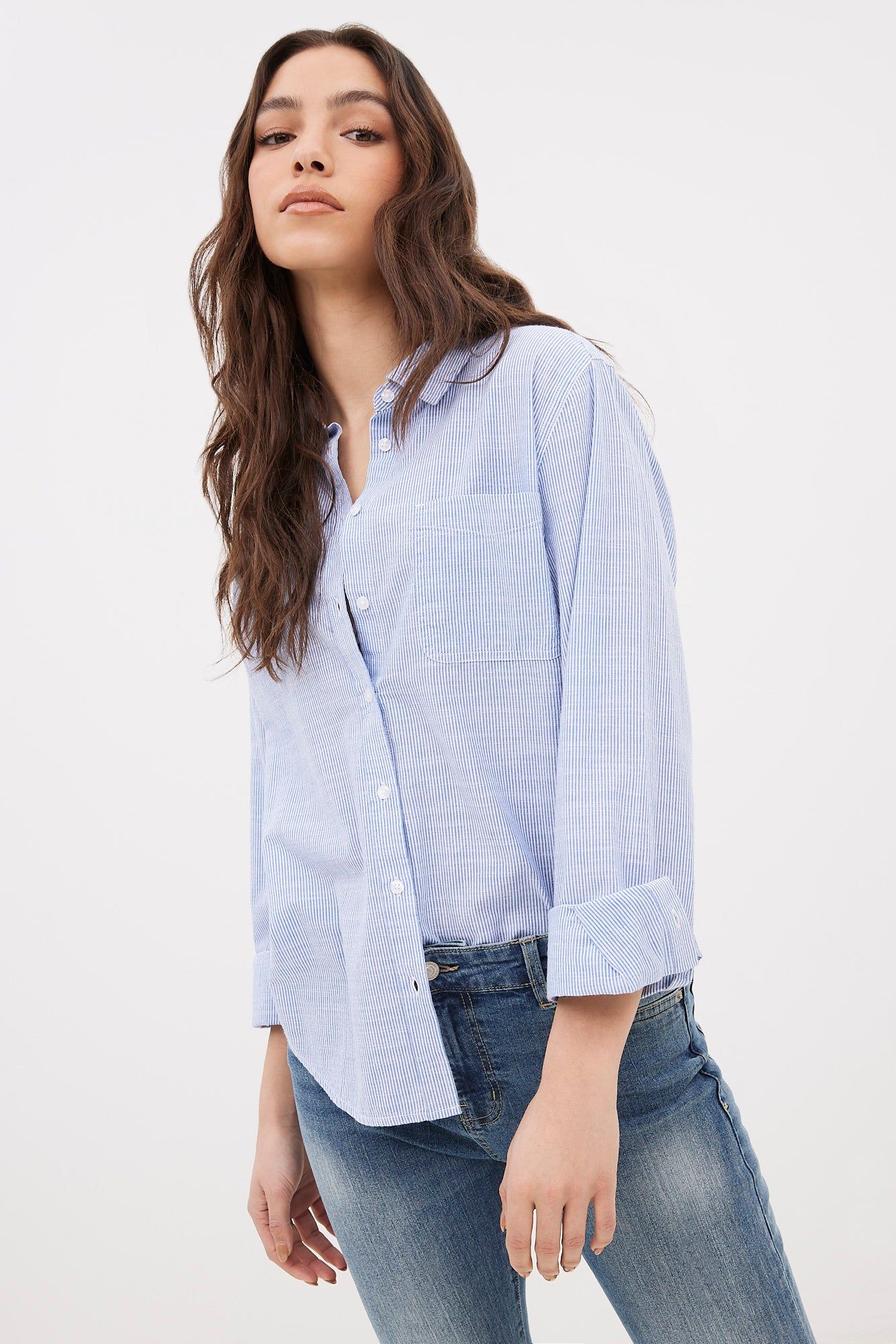 Long Sleeve Striped Boyfriend Shirt sold by Bluenotes