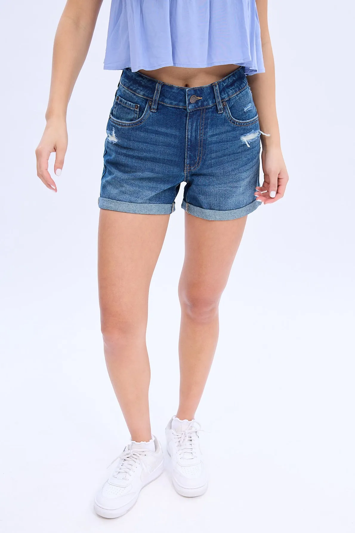 AERO High Rise Mom Denim Short sold by Bluenotes
