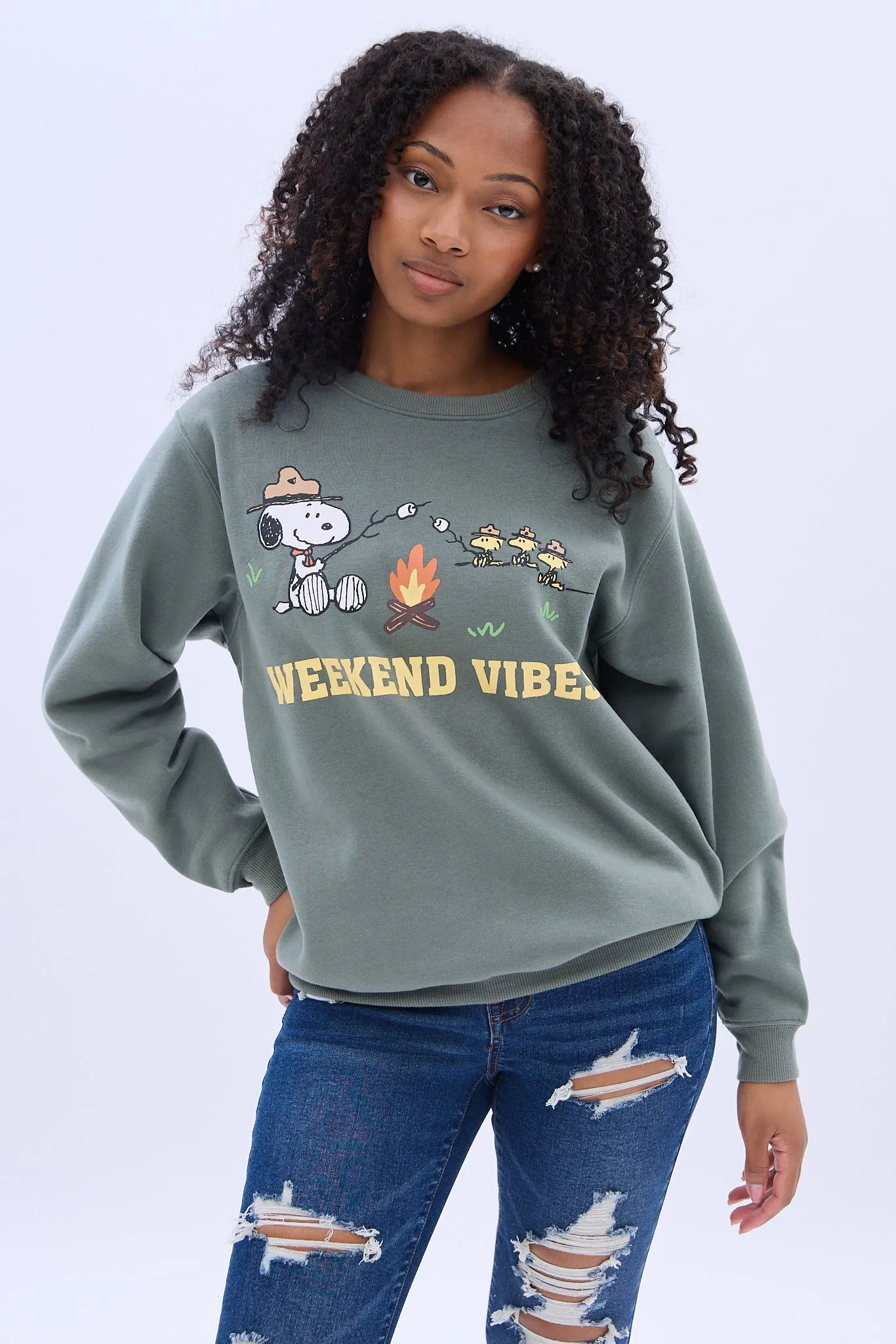 Camp Snoopy Weekend Vibes Graphic Crew Neck Sweatshirt sold by Bluenotes