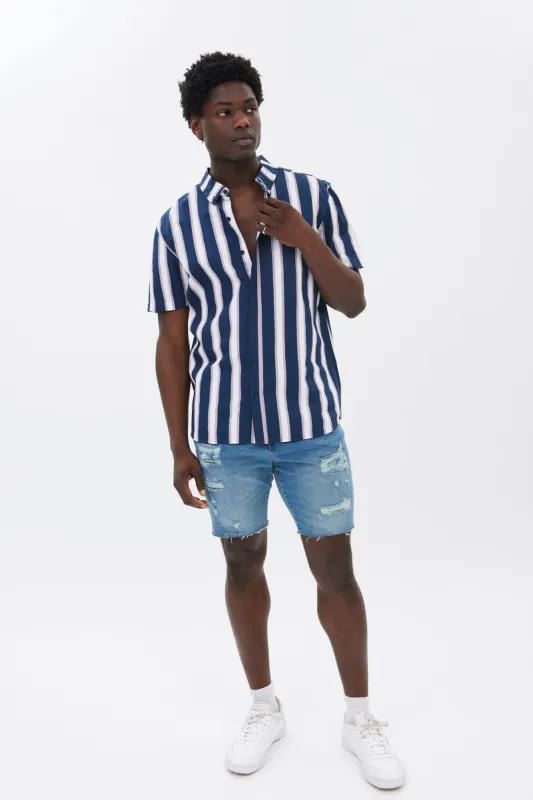 Striped Print Short Sleeve Poplin Shirt sold by Bluenotes