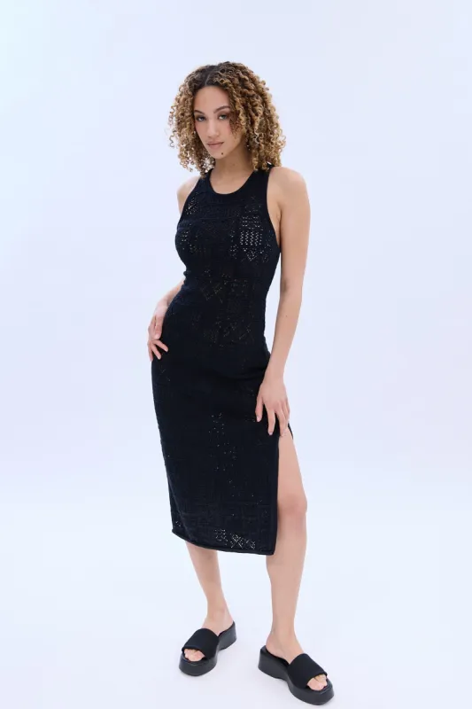 Crochet Side Slit Midi Dress sold by Bluenotes