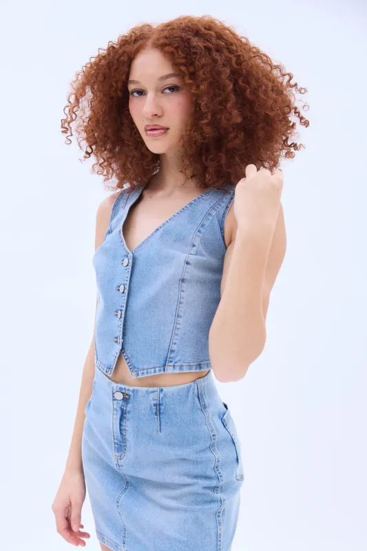 Denim Button-Up Vest sold by Bluenotes