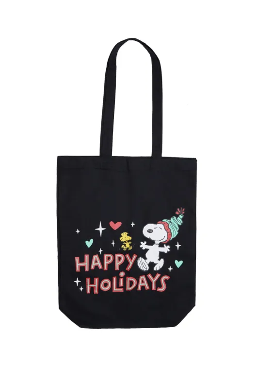Peanuts Snoopy Happy Holidays Printed Tote Bag sold by Bluenotes