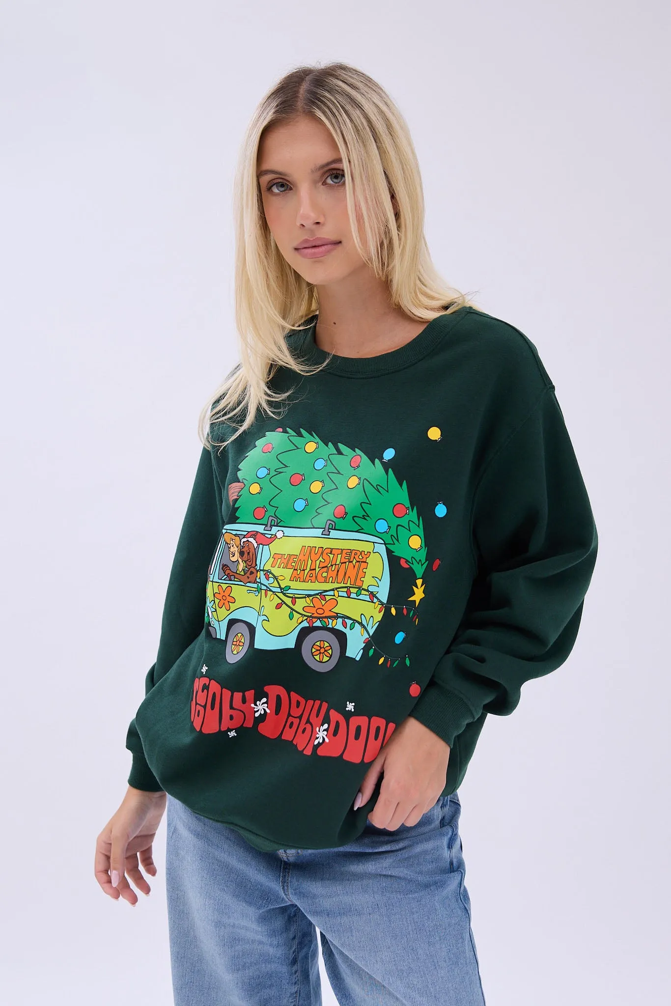 Scooby-Doo Mystery Machine Pine Tree Graphic Crew Neck Sweatshirt sold by Bluenotes