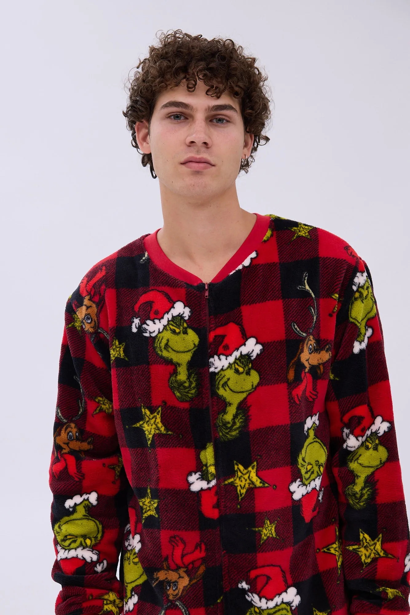 The Grinch Plaid Printed Plush Crew Neck Onesie sold by Bluenotes product image thumbnail 2