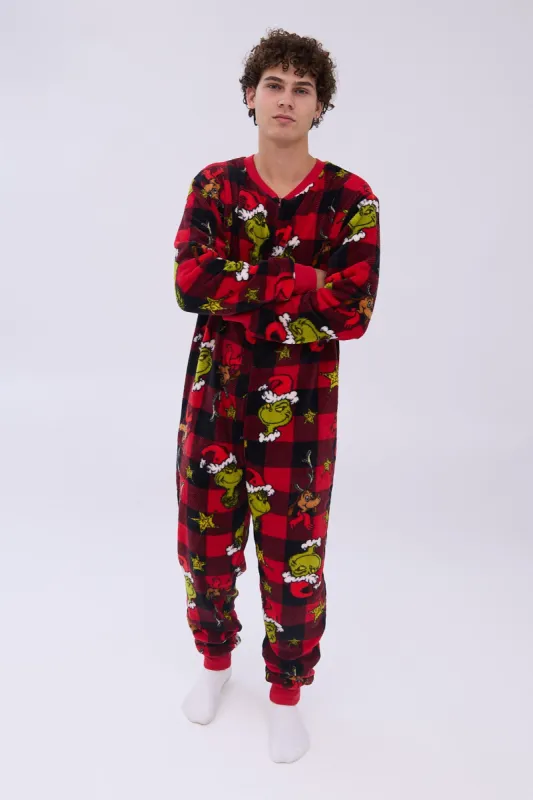 The Grinch Plaid Printed Plush Crew Neck Onesie sold by Bluenotes