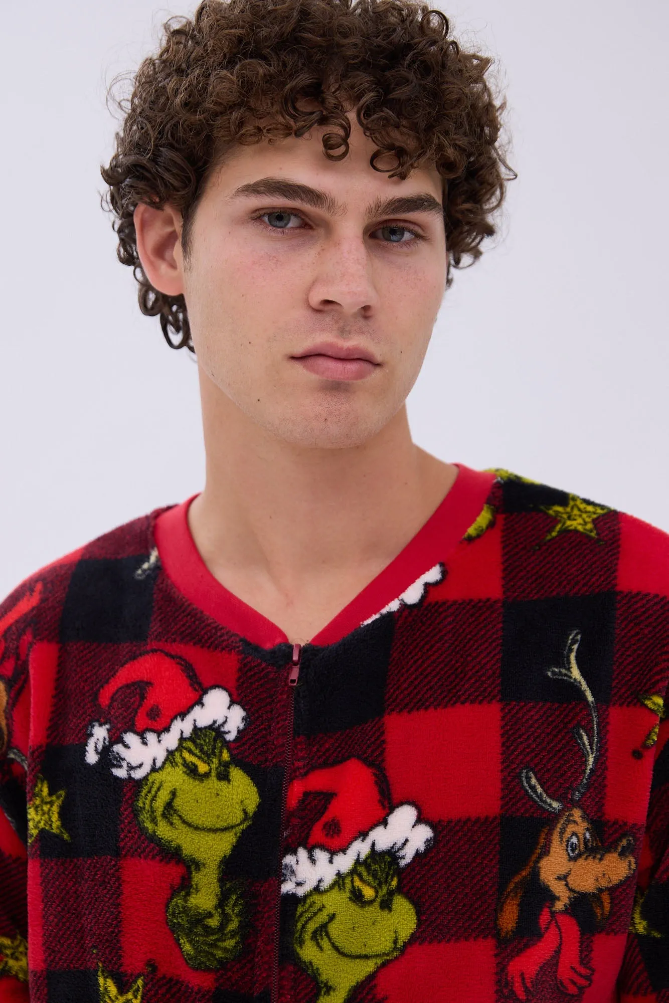 The Grinch Plaid Printed Plush Crew Neck Onesie sold by Bluenotes product image thumbnail 3