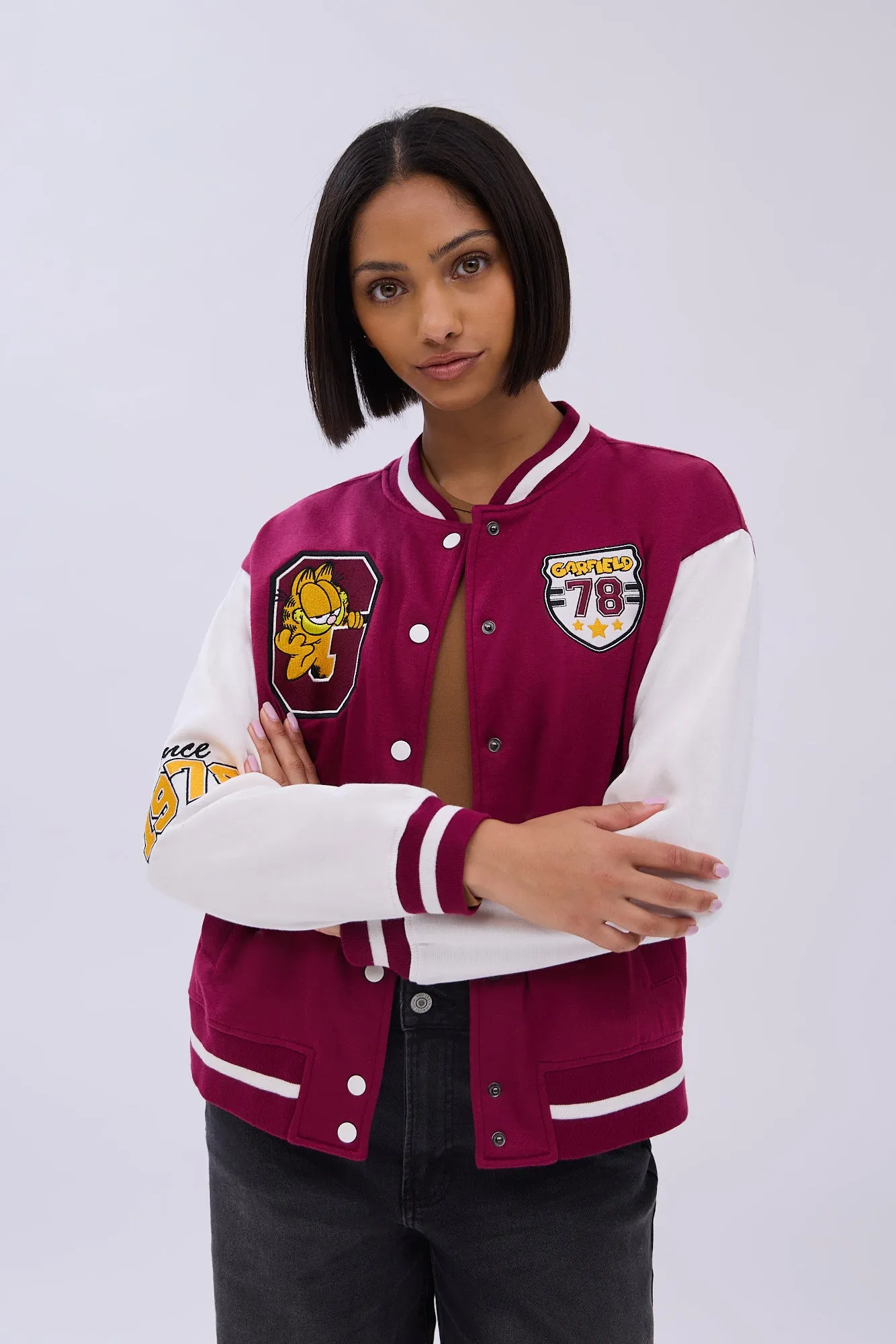 Garfield Embroidered Patch Varsity Jacket sold by Bluenotes