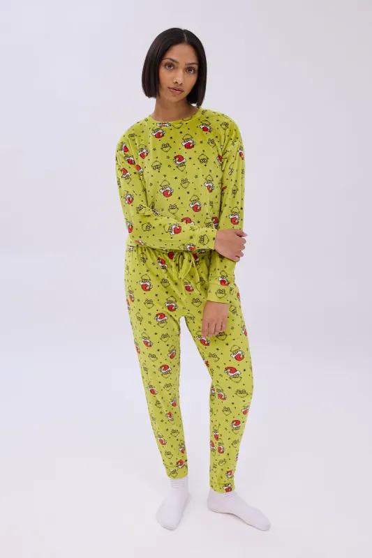 The Grinch Printed Velour Pajama Jogger And Tee Set made by Aeropostale