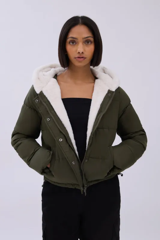 Cropped Hooded Puffer Jacket sold by Bluenotes