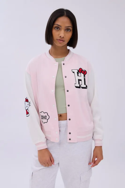 Hello Kitty Embroidered Patch Varsity Jacket sold by Bluenotes