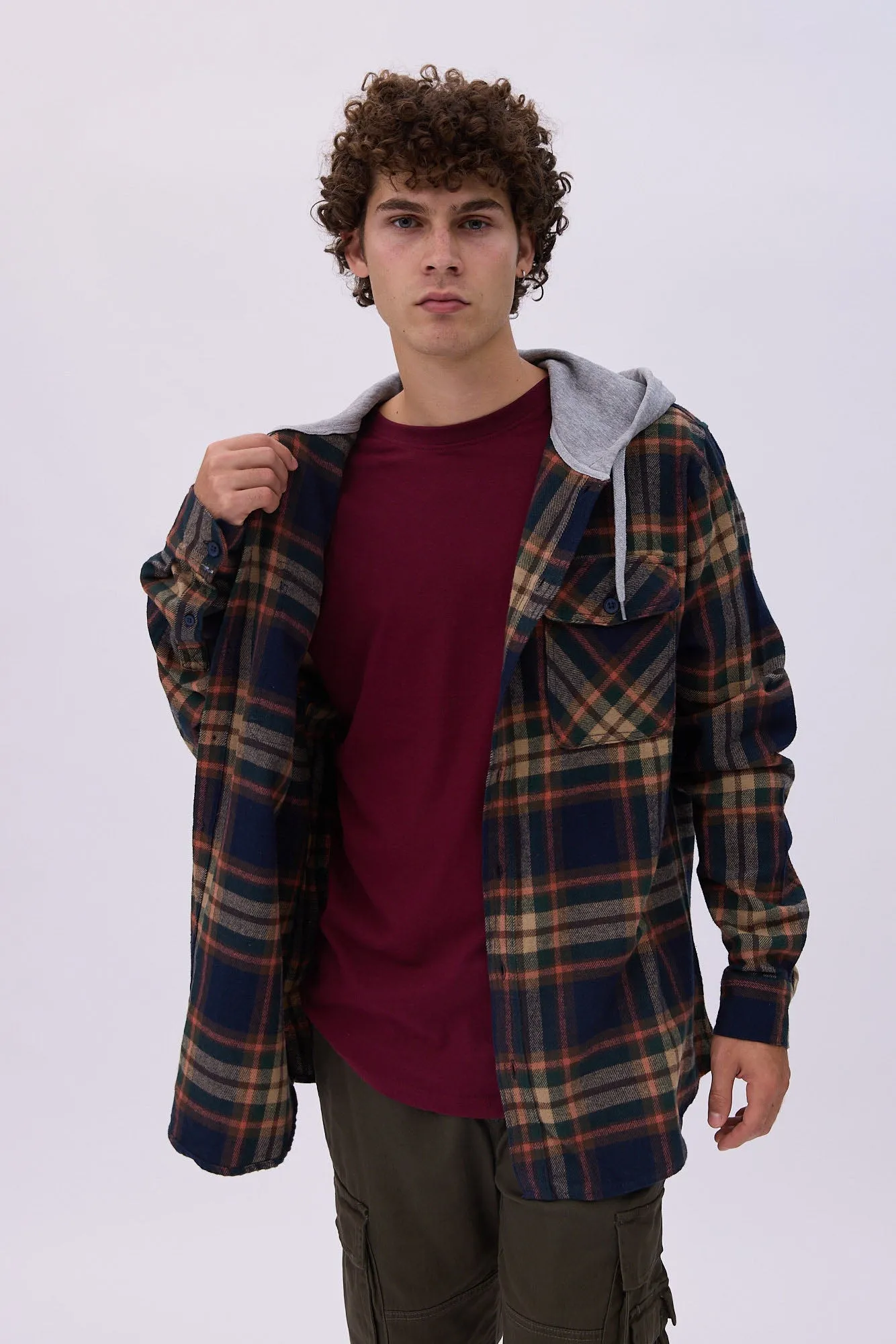 North Western Hooded Plaid Flannel Overshirt sold by Bluenotes