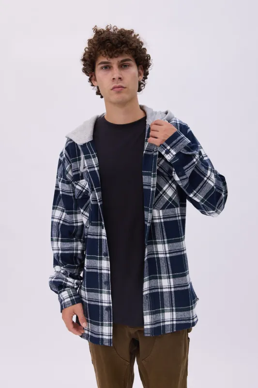 North Western Hooded Plaid Flannel Overshirt sold by Bluenotes