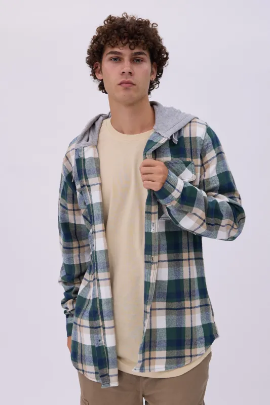North Western Hooded Plaid Flannel Overshirt sold by Bluenotes