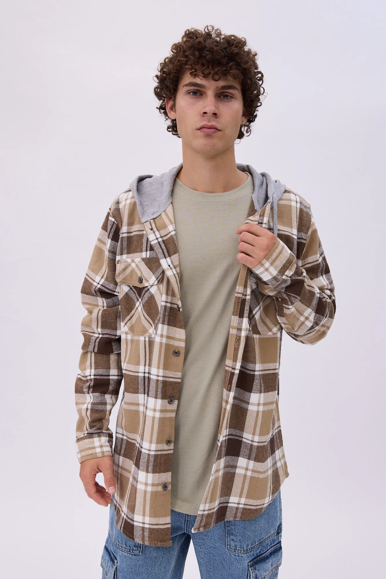 North Western Hooded Plaid Flannel Overshirt sold by Bluenotes