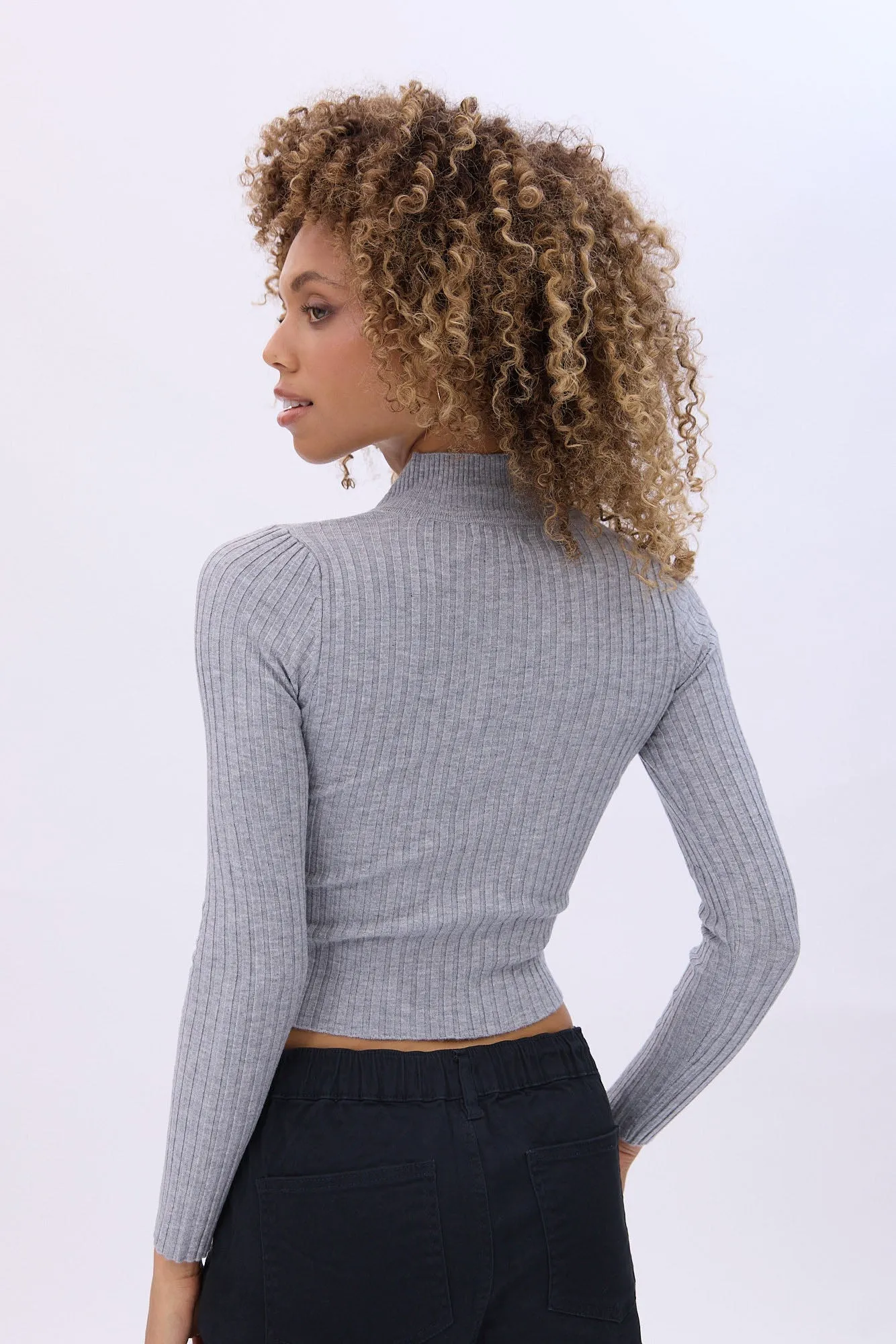 Quarter-Zip Ribbed Long Sleeve Mock Neck Sweater sold by Bluenotes product image thumbnail 5
