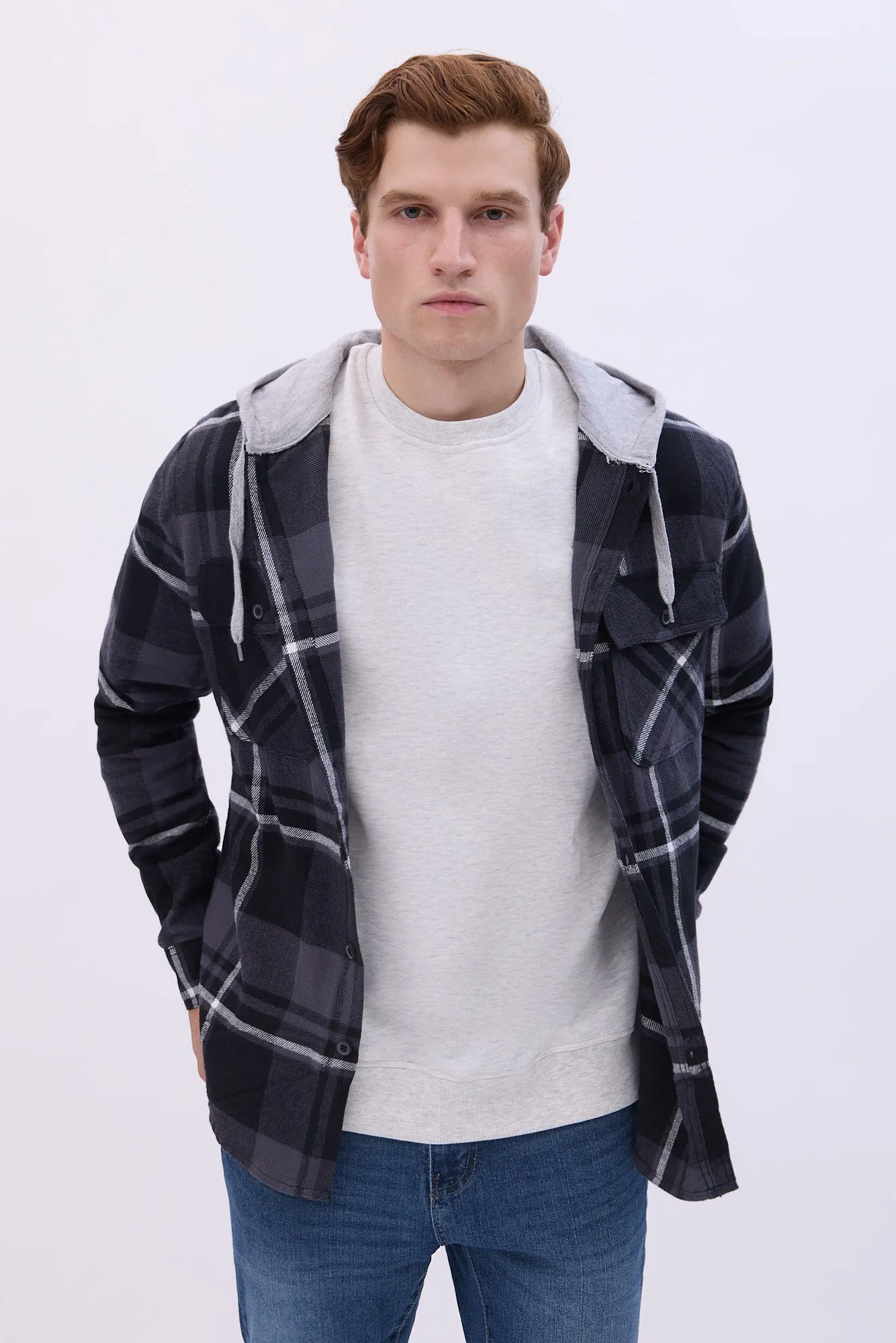 North Western Hooded Plaid Flannel Overshirt sold by Bluenotes