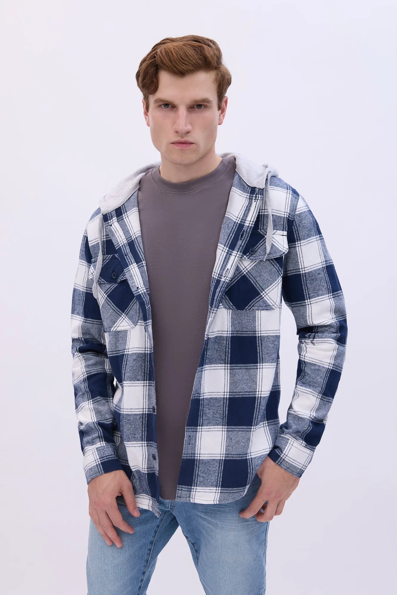 North Western Hooded Plaid Flannel Overshirt sold by Bluenotes