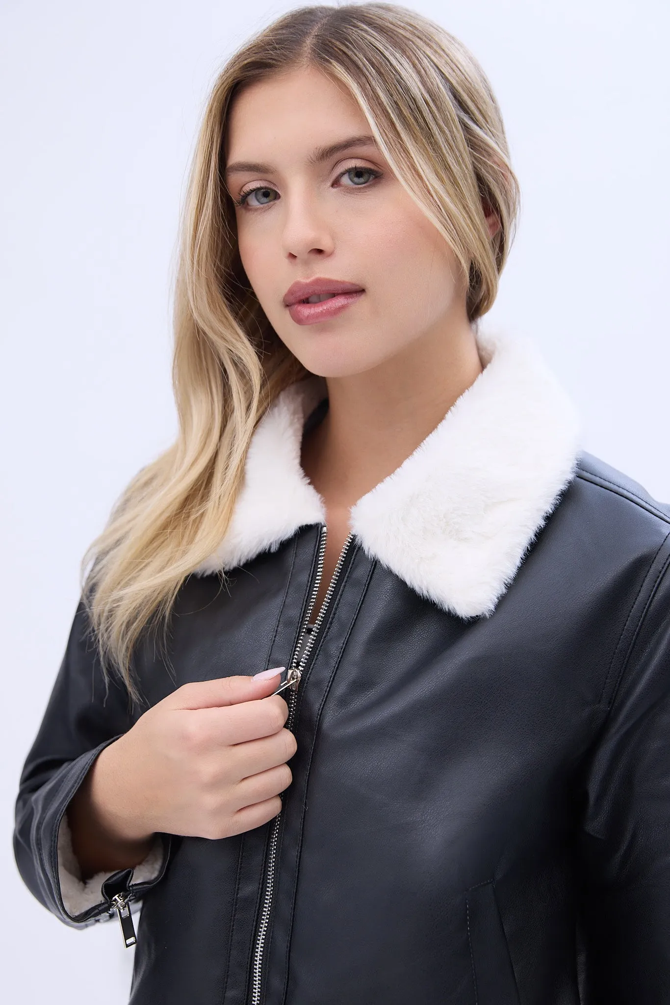 Faux Shearling Motorcycle Jacket sold by Bluenotes product image thumbnail 3