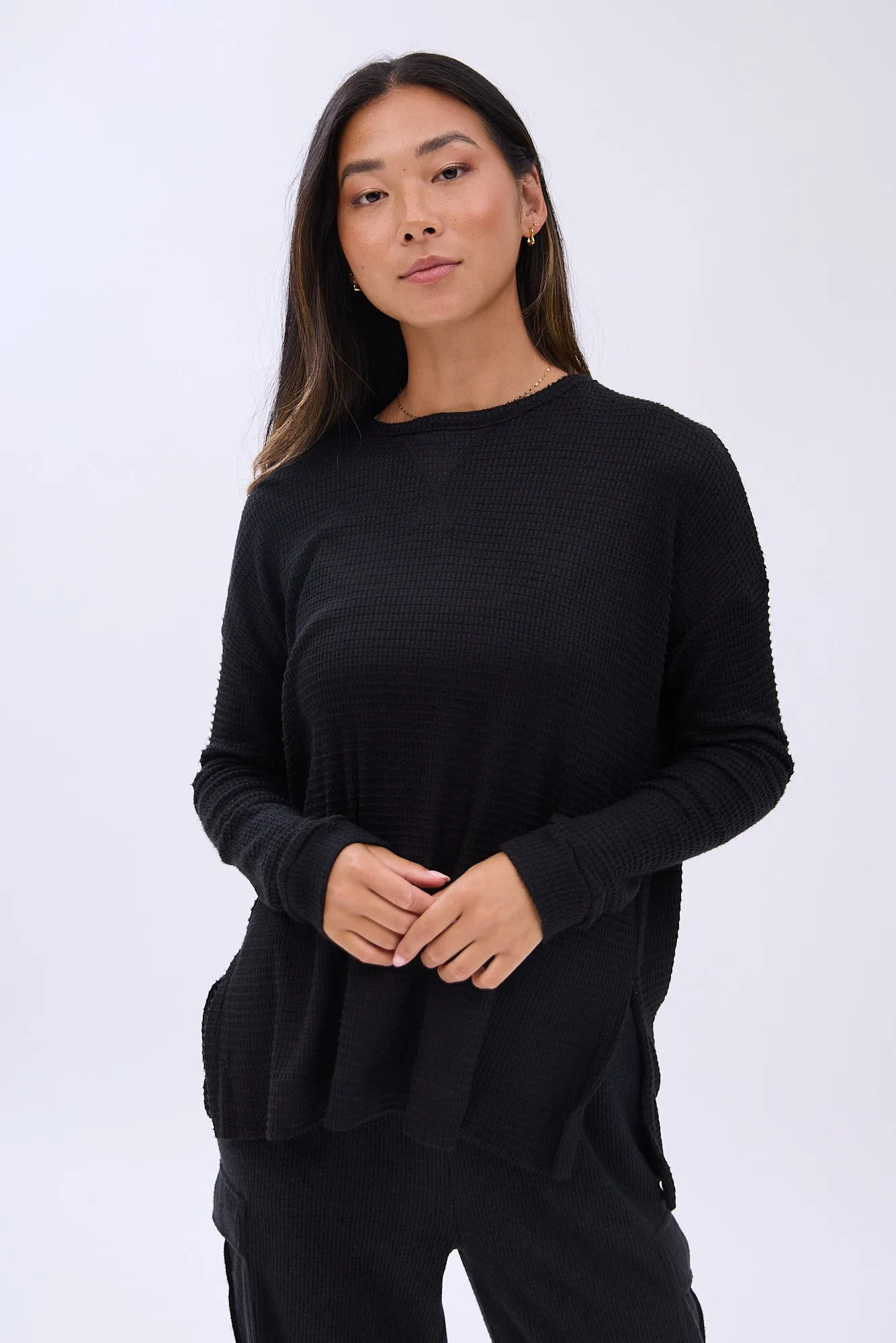 Waffle Knit Oversized Long Sleeve Tee sold by Bluenotes product image thumbnail 2