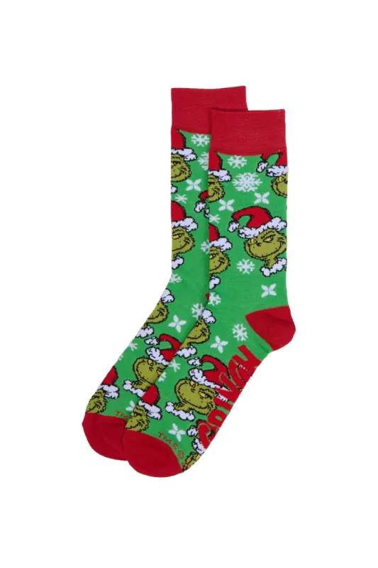 The Grinch Snowflakes Crew Socks sold by Bluenotes