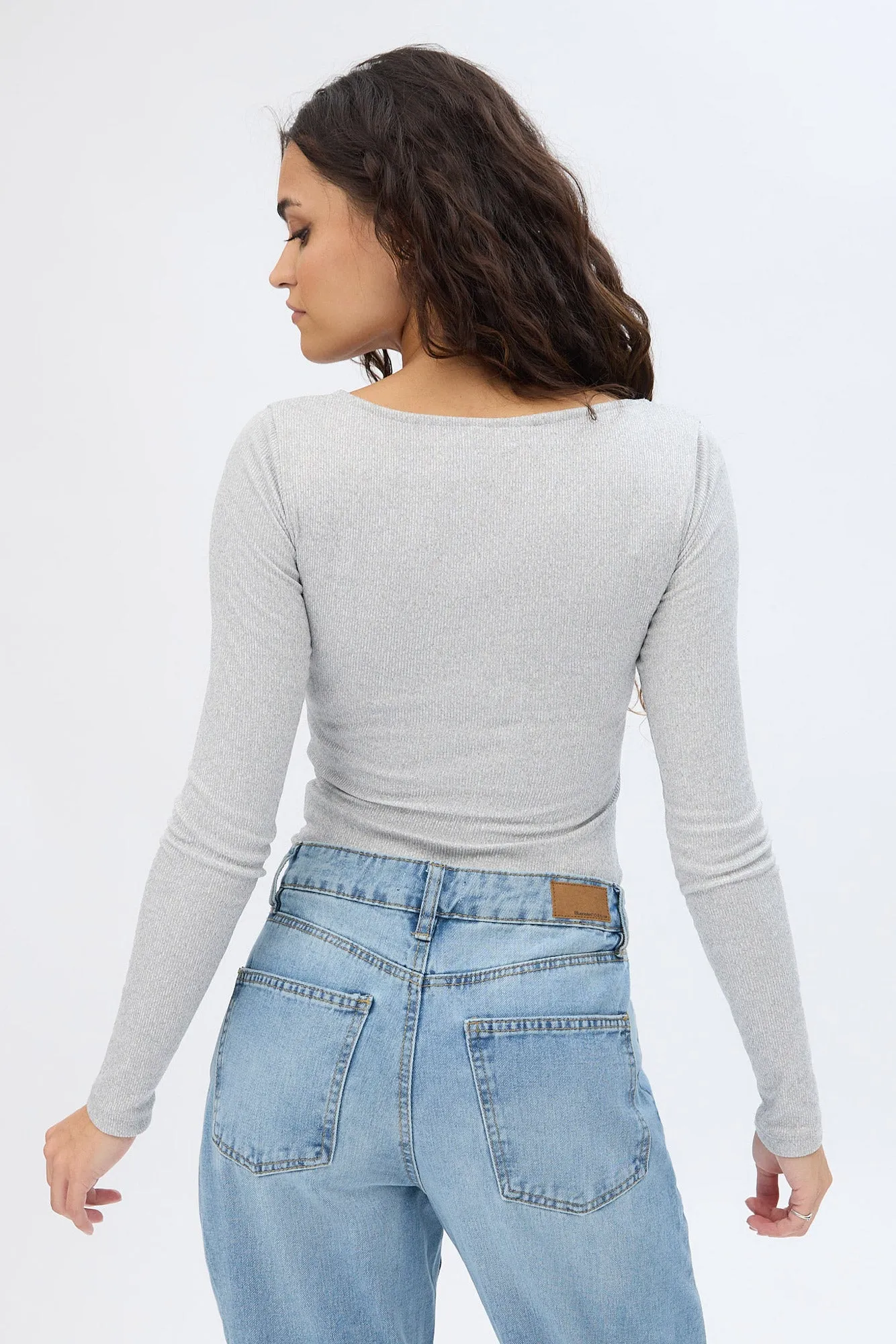 Ribbed Knit Long Sleeve Sweetheart Neckline Bodysuit sold by Bluenotes product image thumbnail 3