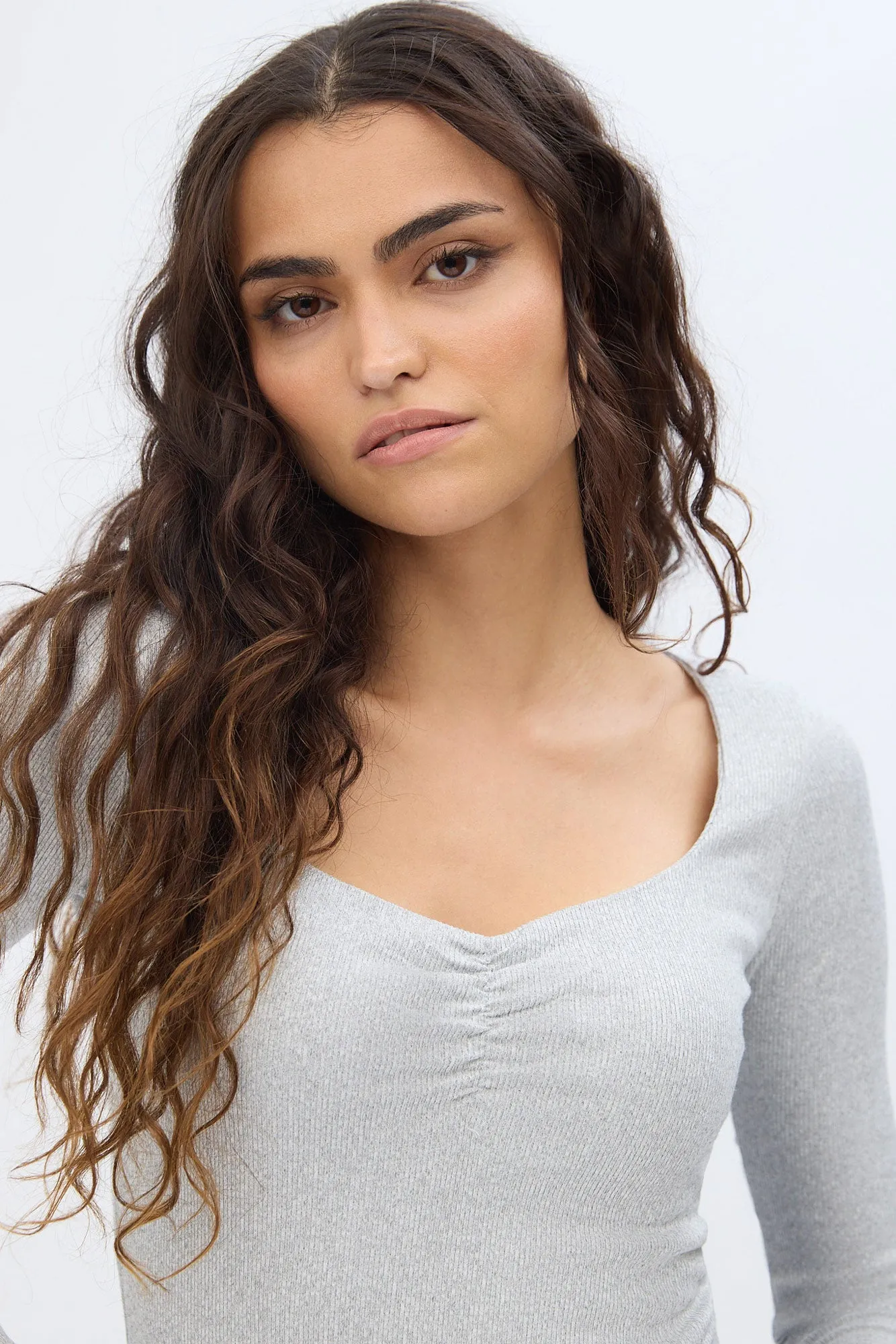 Ribbed Knit Long Sleeve Sweetheart Neckline Bodysuit sold by Bluenotes product image thumbnail 5