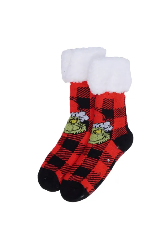 The Grinch Plaid Sherpa-Lined Reading Socks sold by Bluenotes