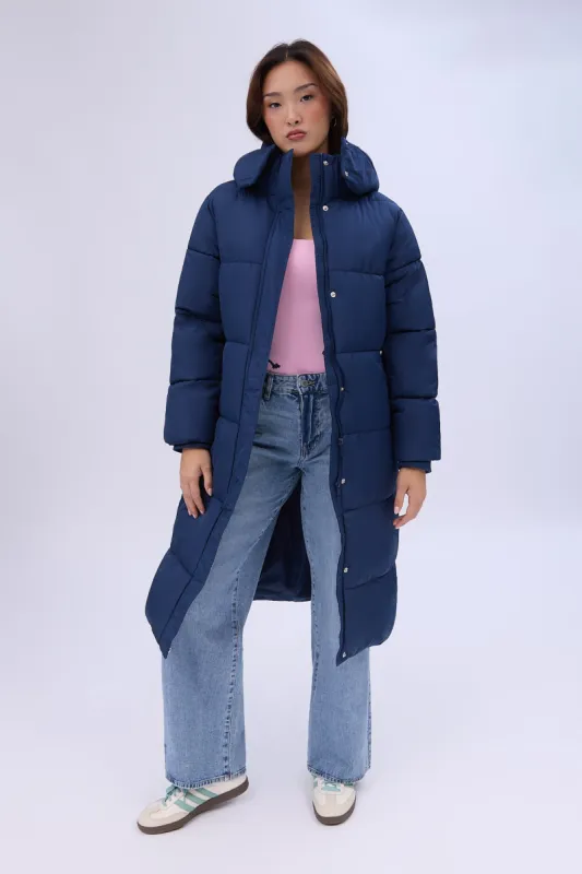 Long Hooded Puffer Jacket made by Bluenotes