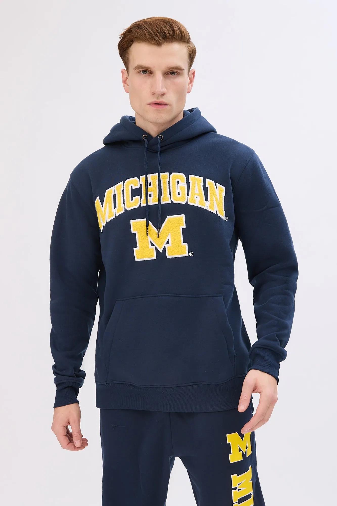 Michigan M Chenille Patch Graphic Hoodie sold by Bluenotes