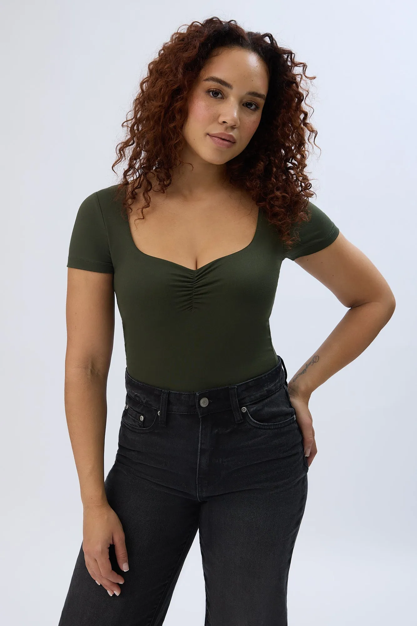 Short Sleeve Sweetheart Neckline Bodysuit sold by Bluenotes